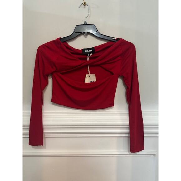 Ser.o.ya Artemis Top Red Cut Out Long Sleeve Cropped Stretch Sexy Club M NWT - Picture 2 of 6